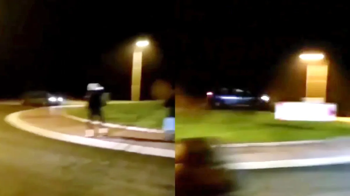 Andere beelden van auto neemt rotonde dwars door het midden in Friese Gorredijk