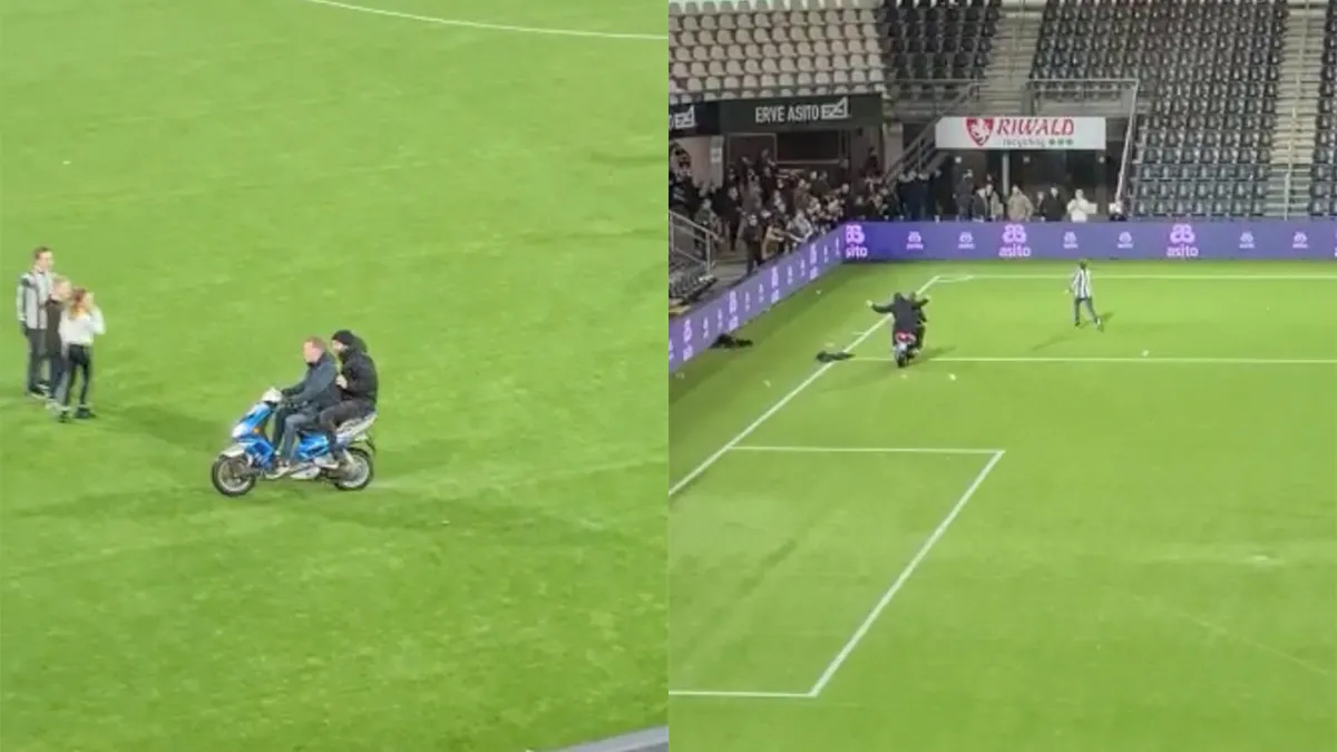 Ondertussen in Almelo: Scooterrijder inspecteert grasmat