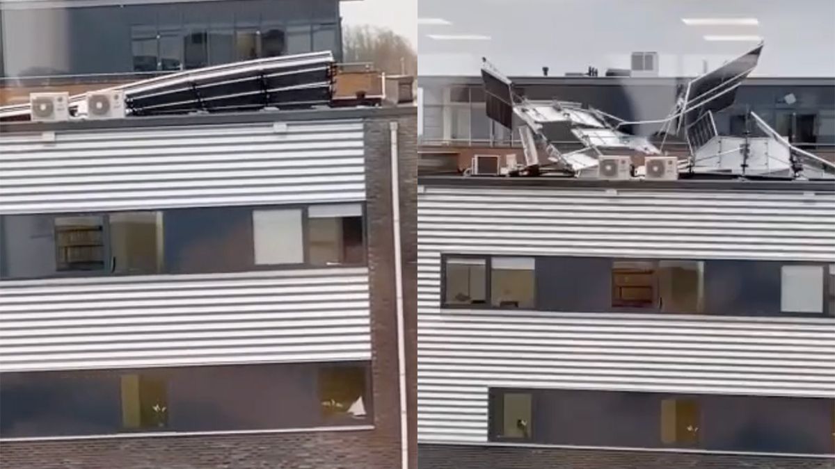 Storm Eunice sloopt zonnepanelen van dak