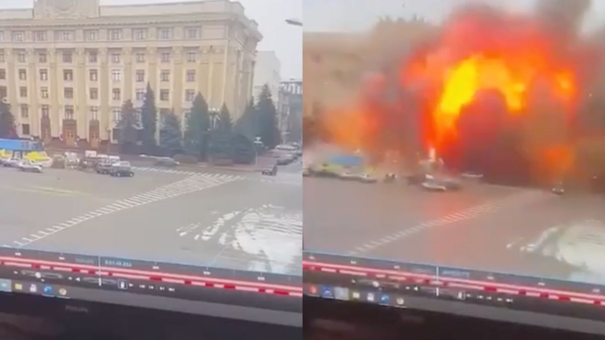 Luchtaanval treft Vrijheidsplein in Charkov