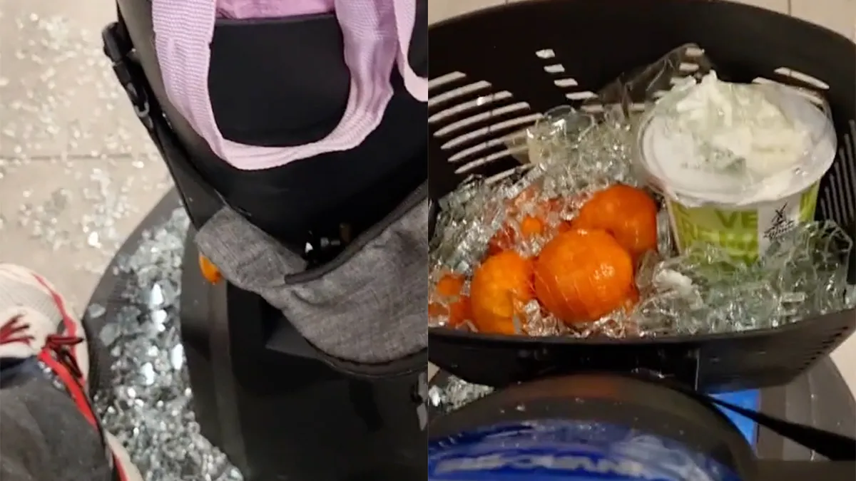 Bas heeft gewoon een ruit in een supermarkt kapot gereden met zijn scootmobiel