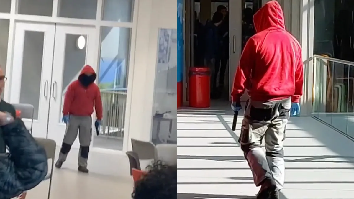 Beelden man loopt rond met nepwapen in Harens Lyceum
