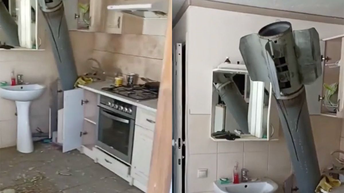 Iemand in Oekraïense stad Derhachi heeft een BM-27 Uragan blindganger in huis