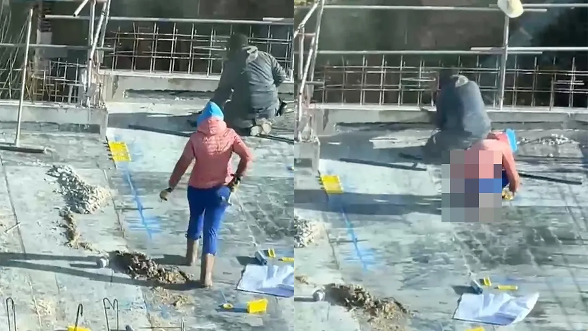 Kraanmachinist geniet van uitzicht op stringetje