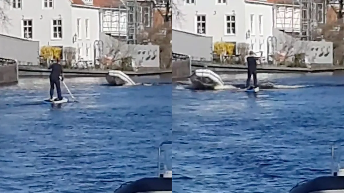 Lekker 'suppen' in Sneek, totdat er een bootje iets te dicht langs vaart