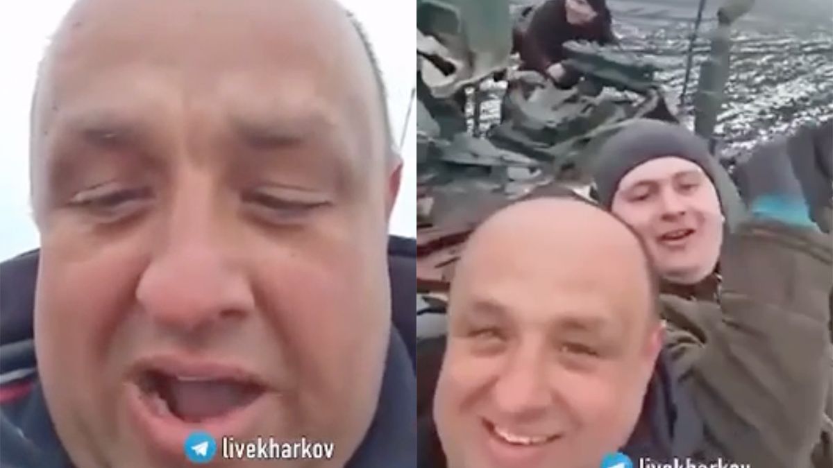 Mannen binden Russische soldaten vast aan boom en stelen tank