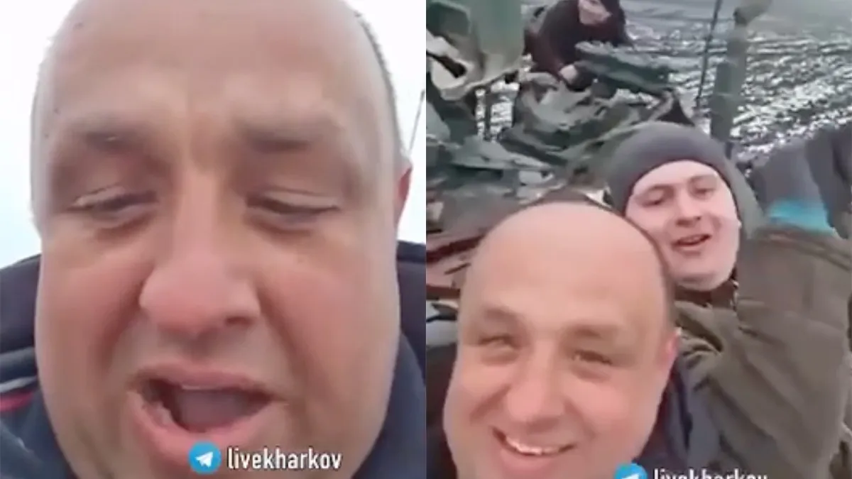 Mannen binden Russische soldaten vast aan boom en stelen tank