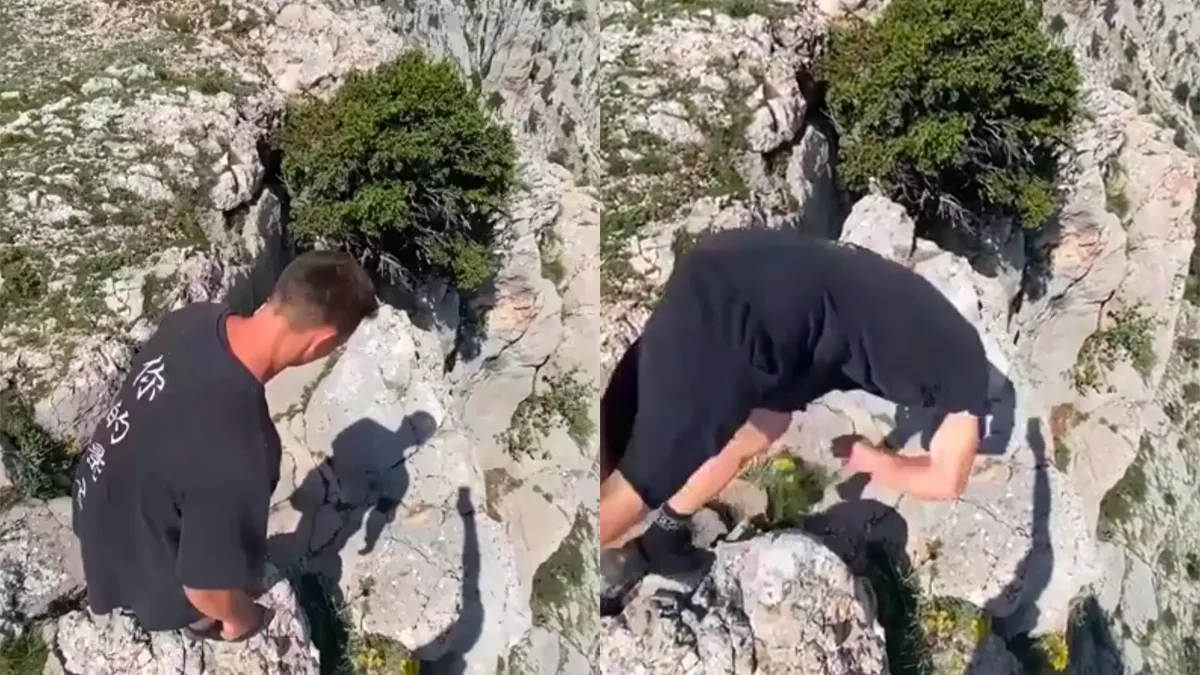 Waaghals is levensmoe en doet front flip op gevaarlijke plaats