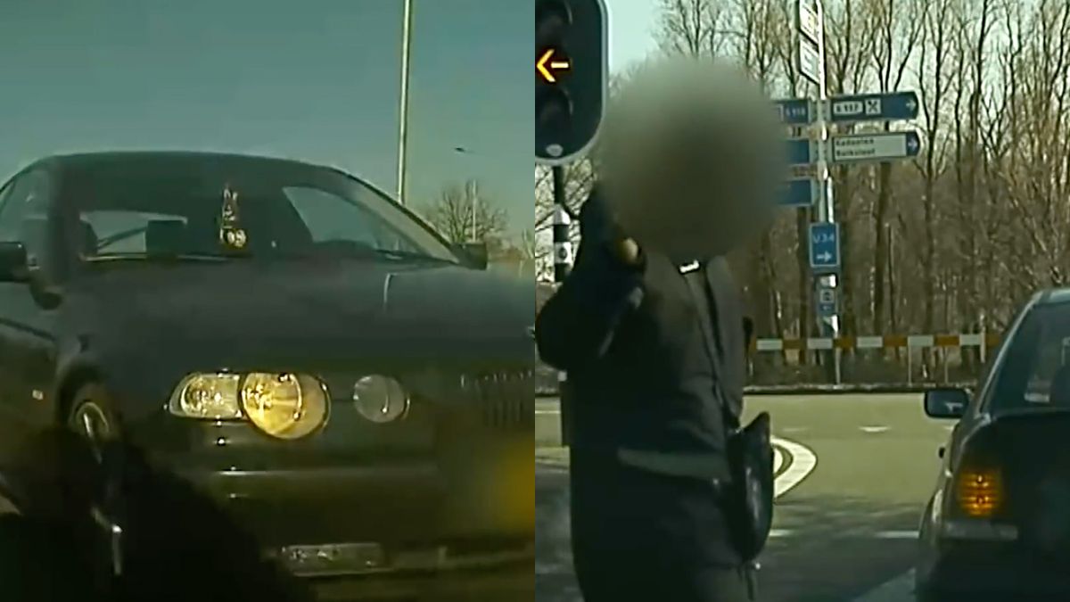 Wraakzuchtige BMW-rijder met tasje stapt uit om verhaal te halen