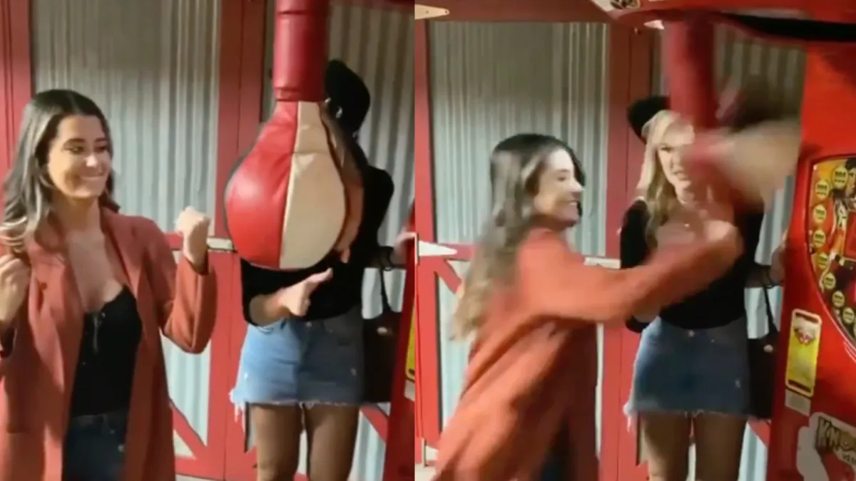 Dame beukt tweemaal raak bij de boksbal