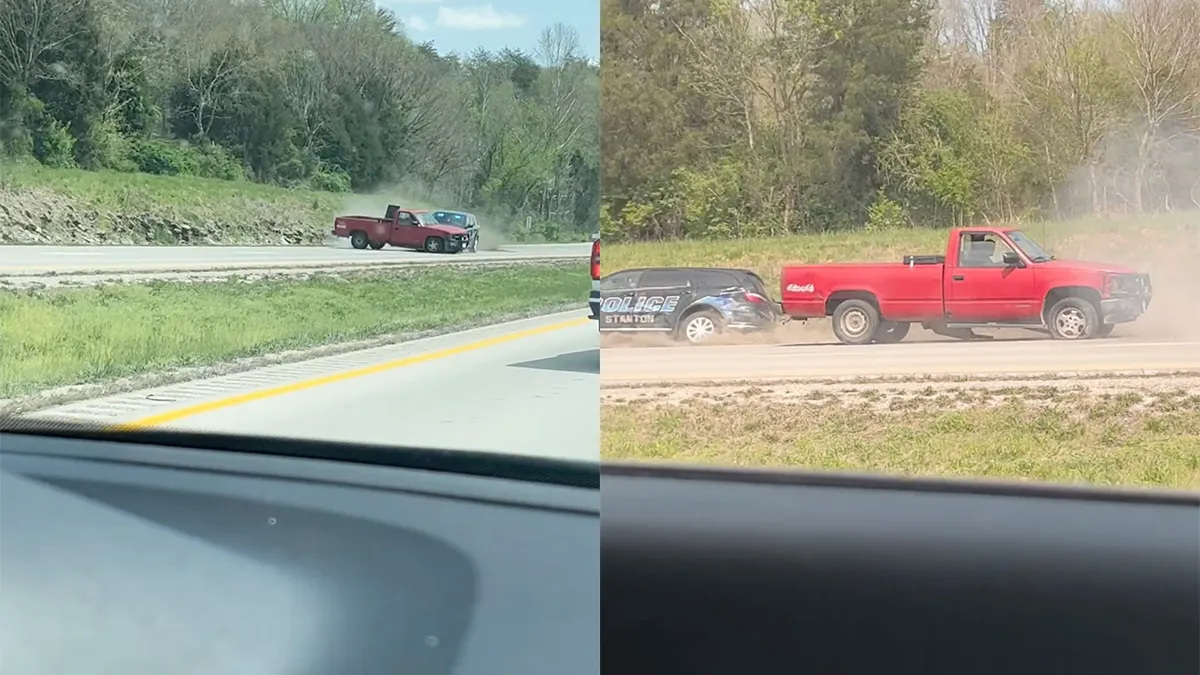 Auto in Kentucky door politie van de weg gebeukt, automobilist probeert lopend te vluchten