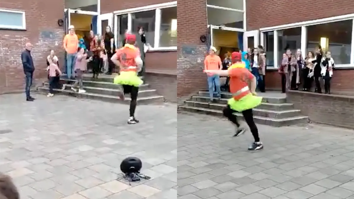 Bonusvader van het jaar haalt zijn bonusdochter op van een schoolfeest
