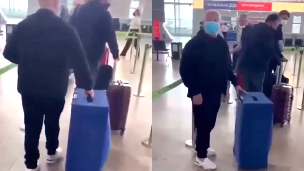 Man op vliegveld te grazen genomen met bluetooth speaker in zijn koffer