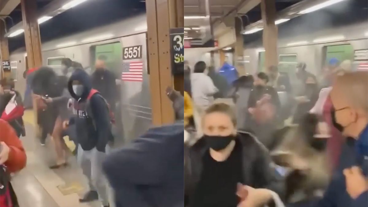 Metro waarin schietpartij heeft plaatsgevonden komt aan op het perron in New York
