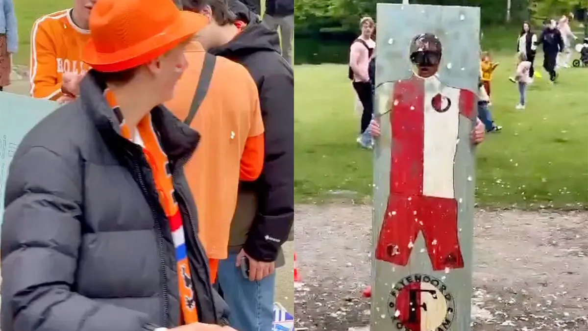Ondertussen op Koningsdag: Eieren gooien op Feyenoord-supporter