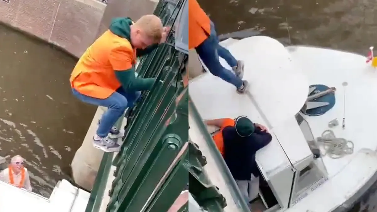 Op Koningsdag even vlak voor brug op boot springen van je bucketlist strepen
