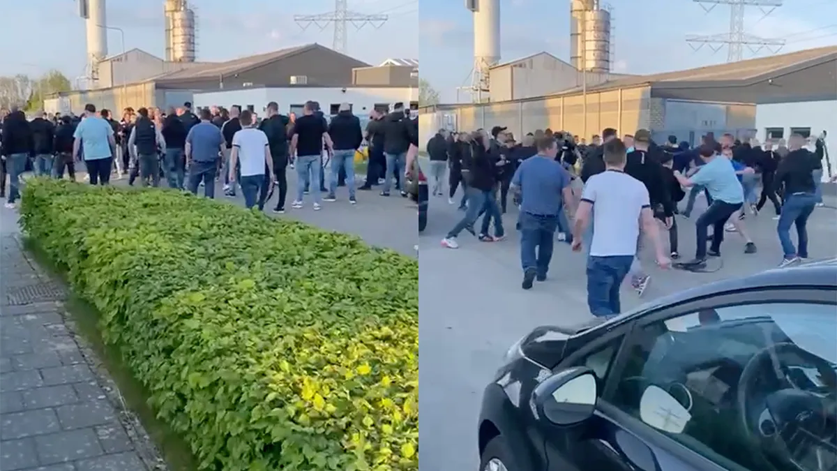 Supporters van Fortuna Sittard en Go Ahead Eagles vermaken zich wel op afgesproken matpartij