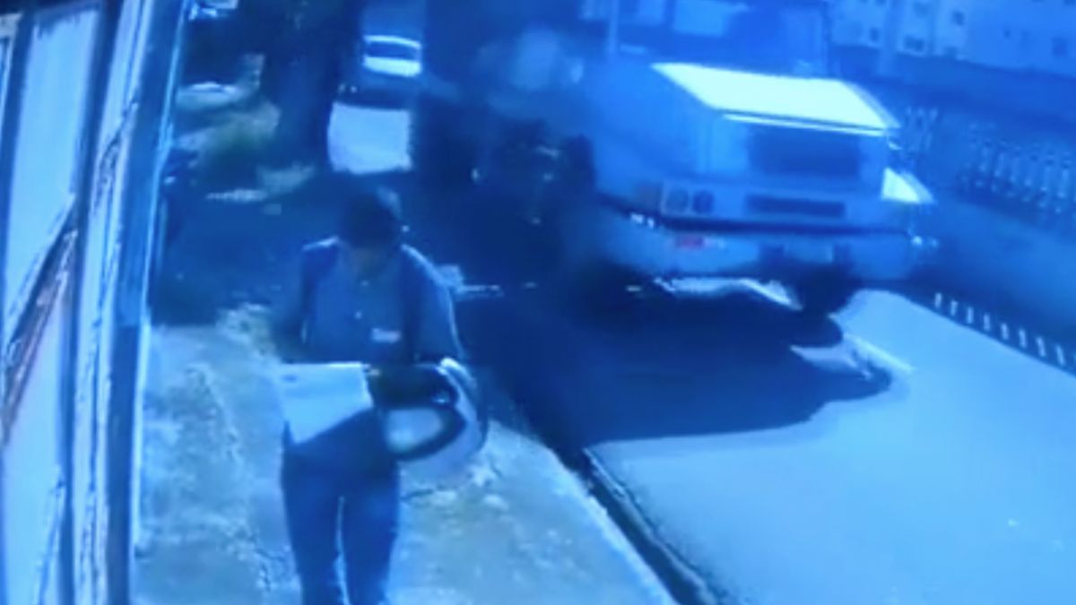 Braziliaanse man bijna verplettert door vrachtwagen