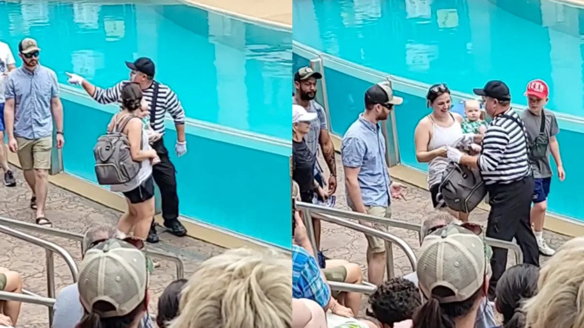 Pantomimespeler van Sea World is de baas van moederdag
