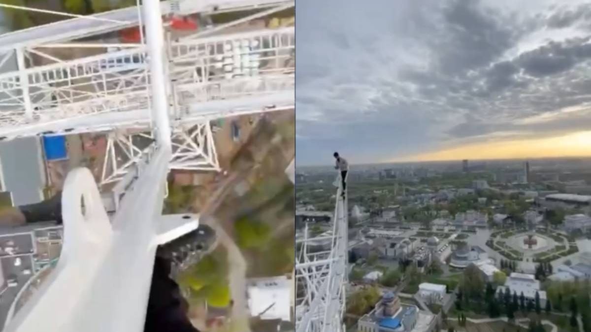 Klimmers namen alvast een kijkje op het in aanbouw zijnde hoogste reuzenrad van Europa