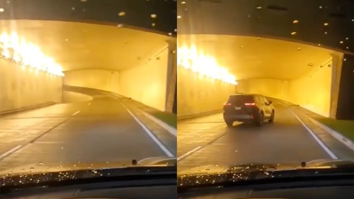 Automobilist is ervan overtuigd dat er een afgrond in een tunnel zit