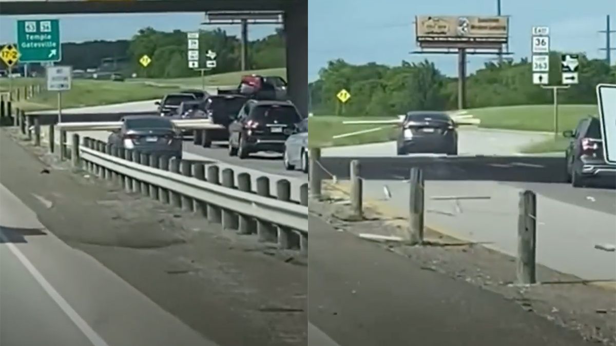 Ondertussen in Texas: Automobilist probeert planken overdwars te vervoeren