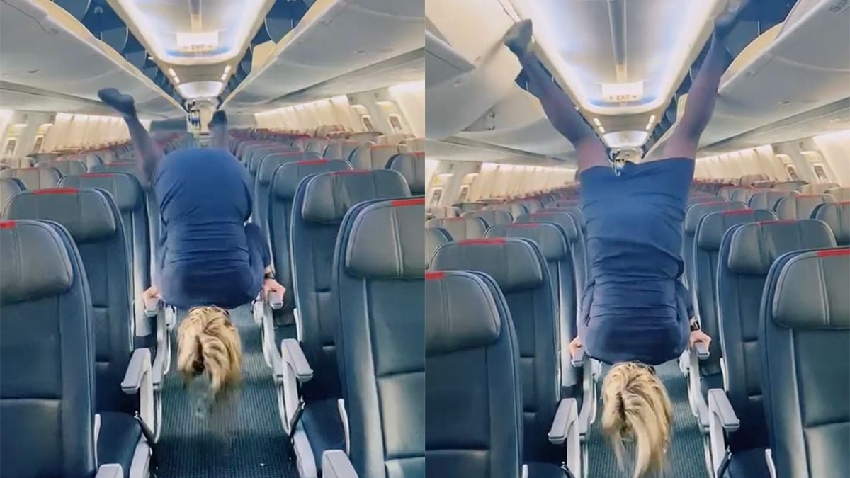 Stewardess doet ook 'het trucje' maar echt elegant is het niet