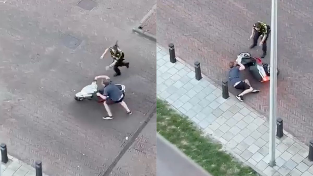 Agente is niet zo succesvol in het staande houden van jongen op een scooter