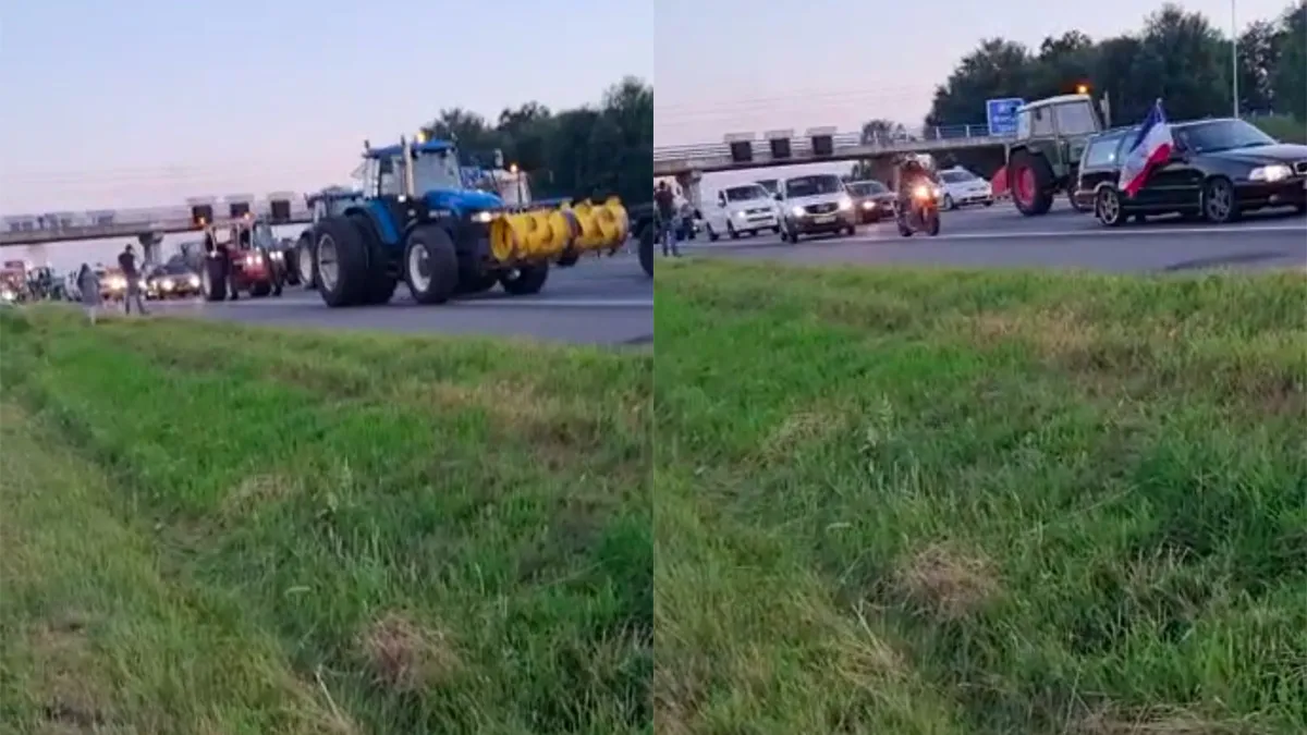 Auto heeft geen zin in file van boeren en slaat af