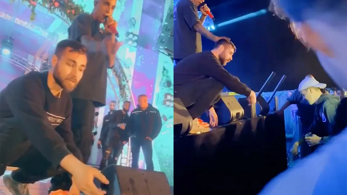 Beelden biergooier bij optreden van Bizzey wordt afgevoerd door beveiliging