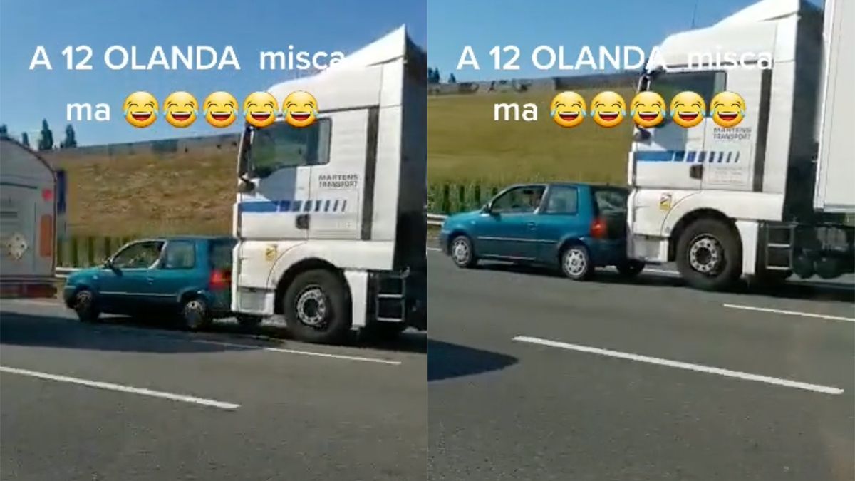 Belgische vrachtwagen geeft auto een lift