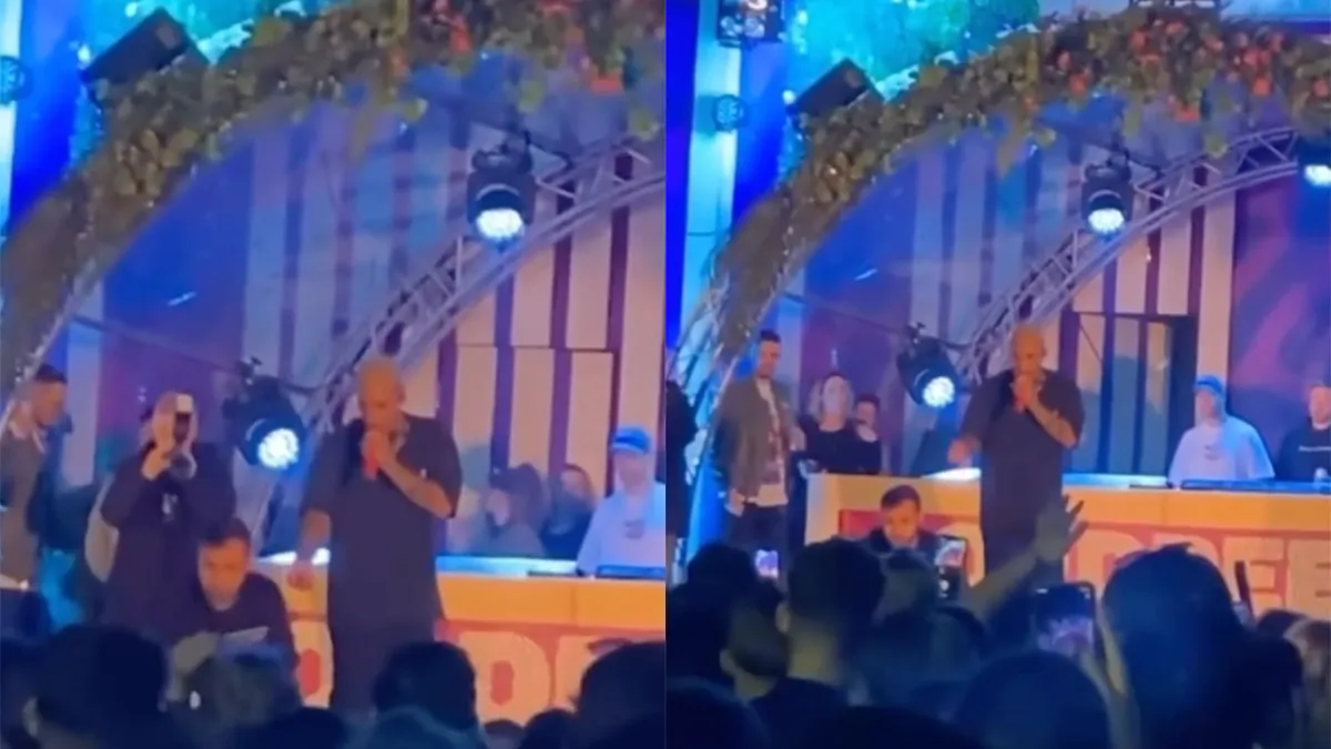 Bizzey wederom bekogeld met bier en laat biergooier verwijderen door beveiliging