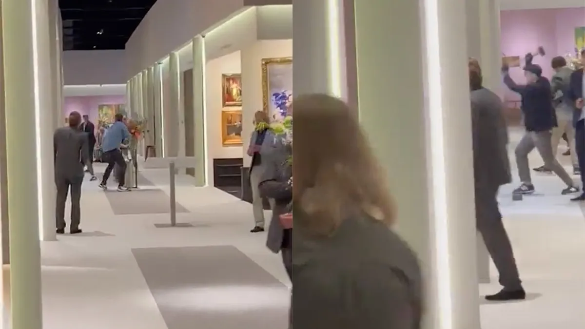 Ondertussen in Maastricht: Overval op kunstbeurs Tefaf, beelden overvallers slaan vitrines kapot