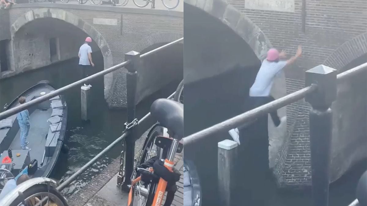 Ondertussen in Utrecht: Man wil van paal op wal springen