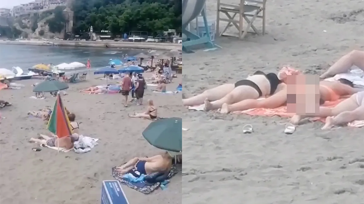 Vrouw ligt er heel 'classy' bij op het strand