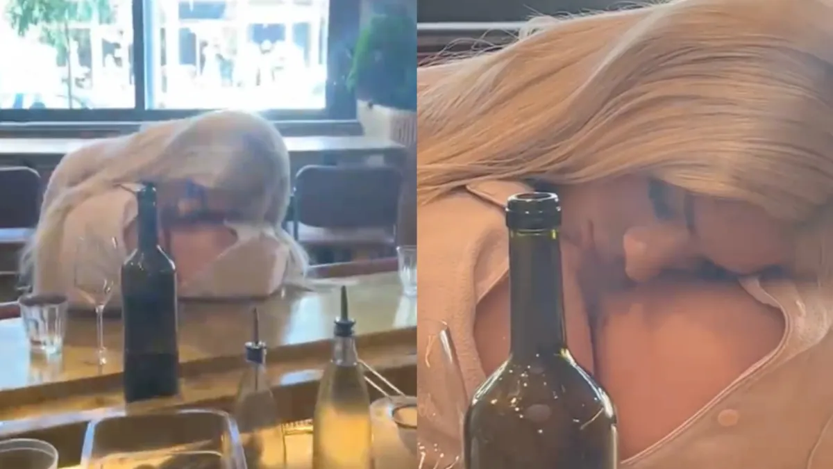 Dame lijkt in slaapgevallen aan de bar, maar in dit geval geen probleem