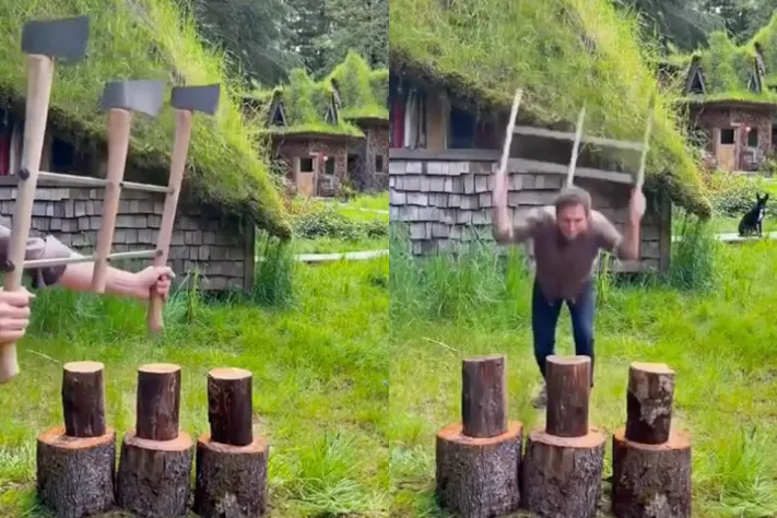 Houthakker met collectie bijlen is net zo creatief als angstaanjagend