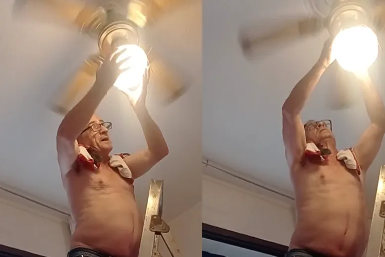 Vader leert pijnlijk lesje lamp vervangen onder ventilator 