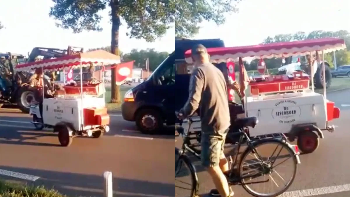 LOL! De ijscoboer demonstreert ook keihard mee!