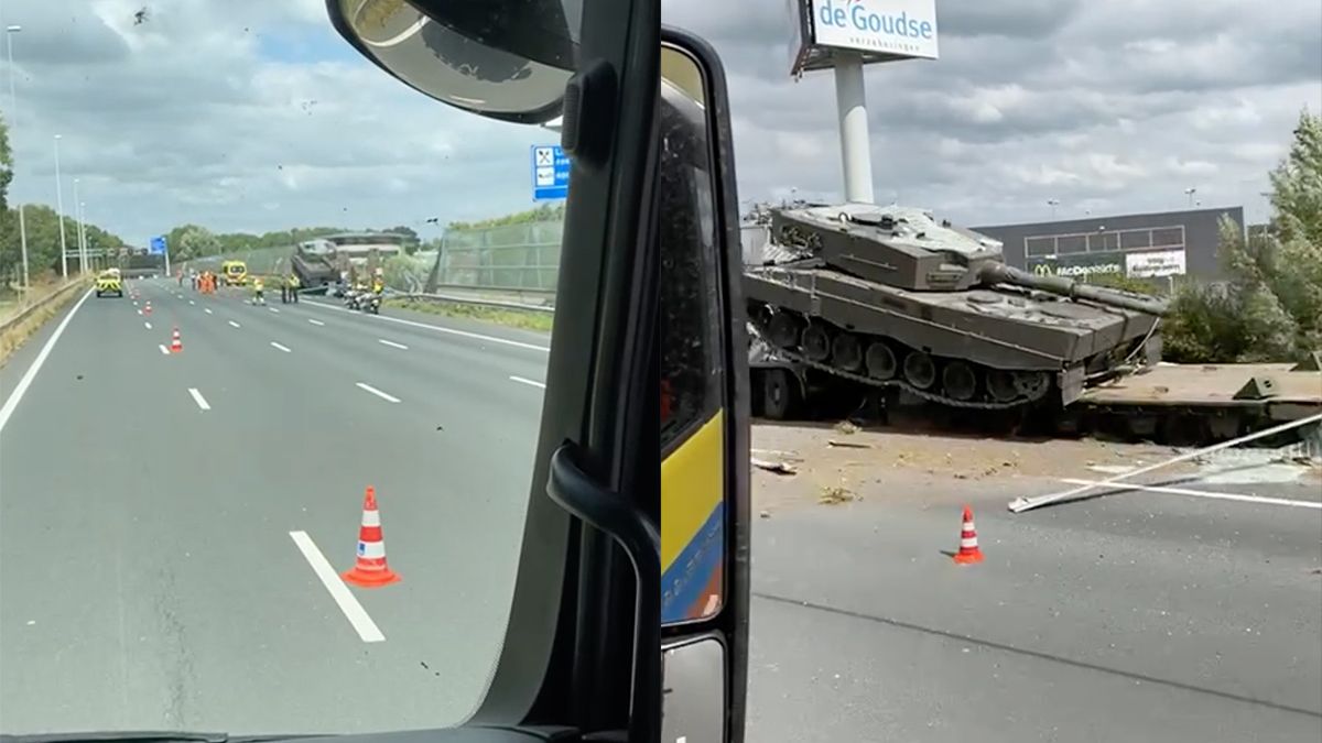 Vrachtwagen met tank ramt geluidsscherm op A12: 'Hey Defensie You can't park there!'