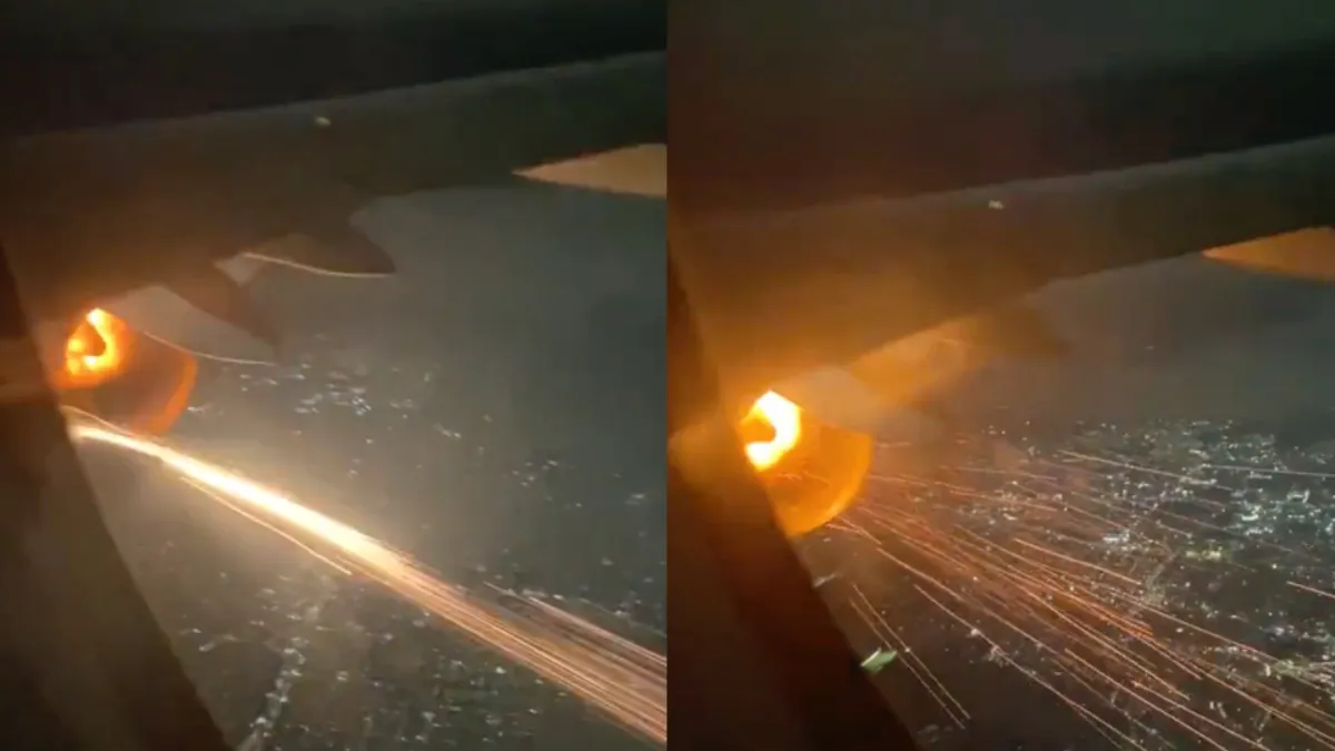 Airbus A320 vliegtuigmotor maakt er vuurwerkshow van
