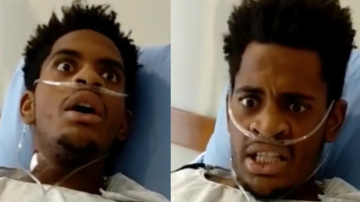 Guy gaat nog even heerlijk op de ketamine na medische ingreep