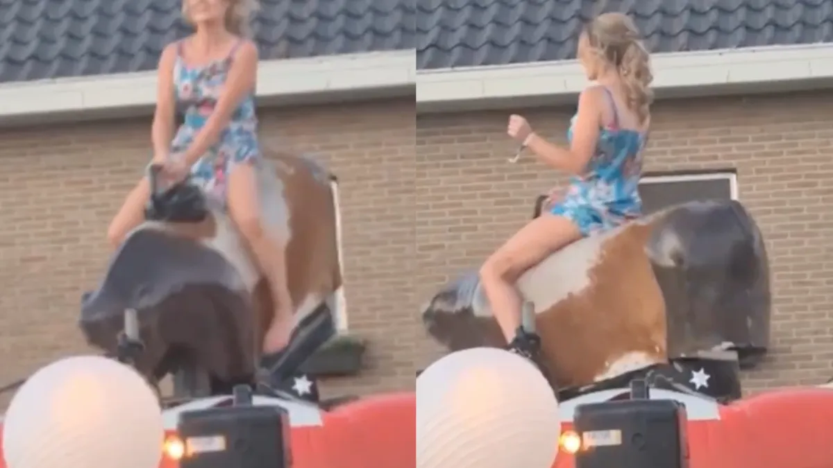 Model Shari Piessens even helemaal klaar met mechanische stier