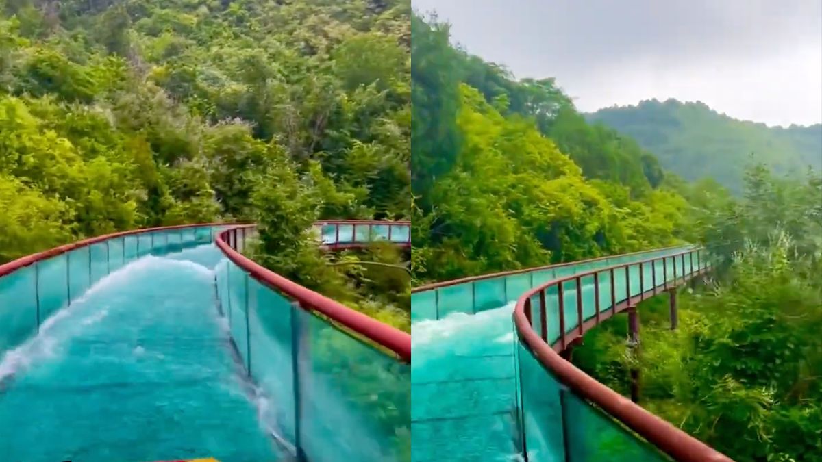 Awesome waterglijbaan van glas om naar beneden te glijden van berg in China