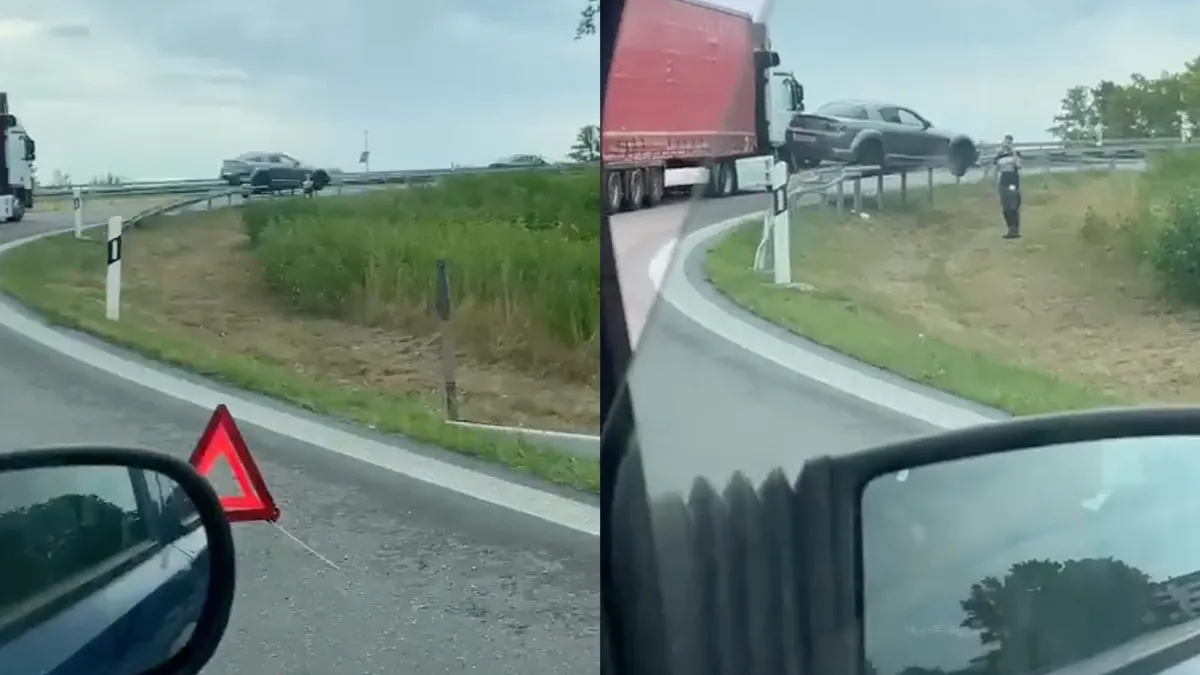 Duitser heeft auto bijzonder knap op de vangrail geparkeerd