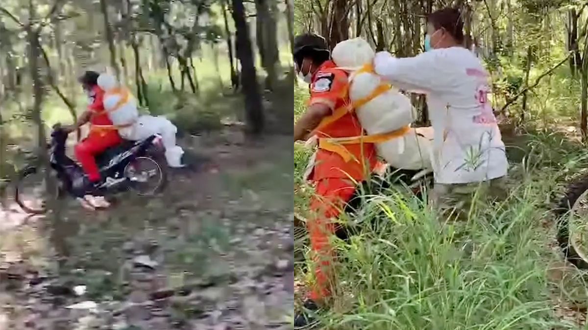 Hulpverlener in Thailand rijdt met dode man vastgebonden aan zijn rug
