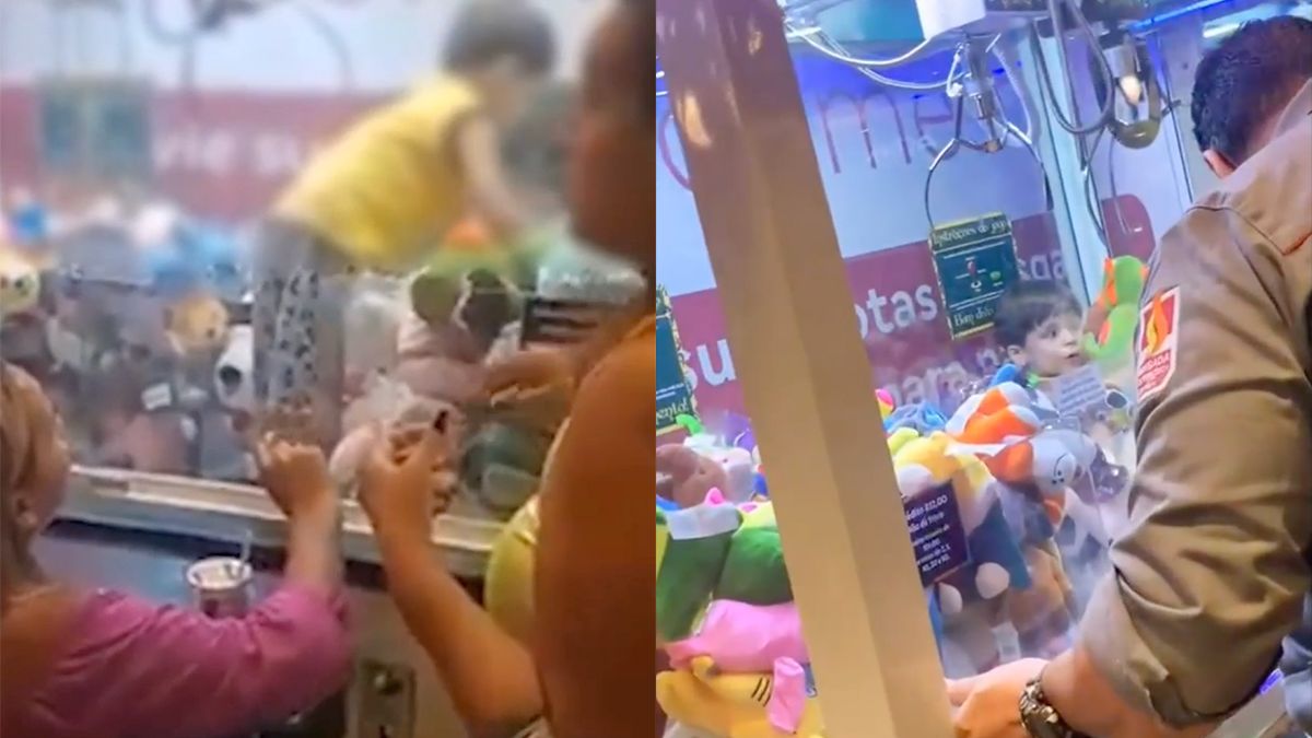 Jongetje in winkelcentrum in Brazilië gaat zelf knuffel pakken in grijpmachine