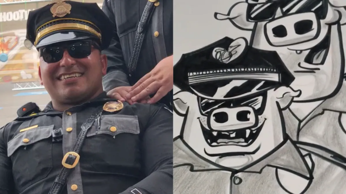 Karikatuurtekenaar met humor heeft agenten getekend