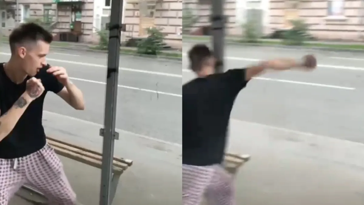 Hele stoere jongen verliest van glas in abri