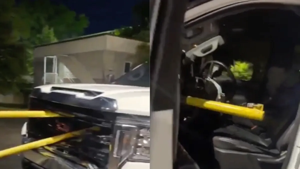 4x4 aan hek gespietst en toch geluk hebben